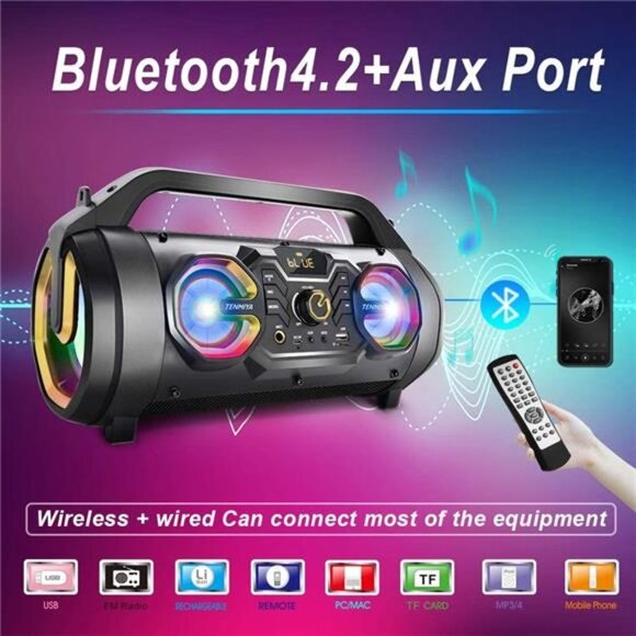 Bluetooth Speakers, 30W Portable Bluetooth Boombox with Subwoofer, FM Radio - Picture 3 of 6